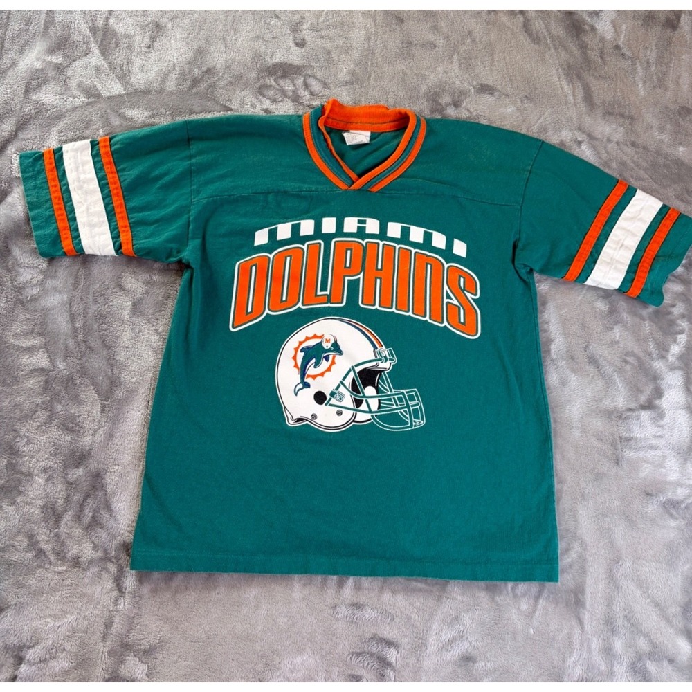 Vintage Gts Football Jersey T-Shirt Miami Dolphins Boys L Aqua